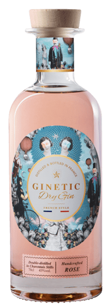 GINETIC ROSE, Dry Gin, Distillé et Embouteillé en France, 70cl